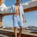 Susclude Mens Shorts Casual 7" Textured Elastic Waist Drawstring Beach Vocation Summer Stretch Comfy Short with Pocket Blue (Blue)