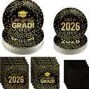 FoldTier 200 Pcs Graduation Plates and Napkins 2026, Black and Gold Graduation Decorations, Class of 2026 Congrats Grad Paper Plates and Napkins for College High School Graduations Party, Serve 50