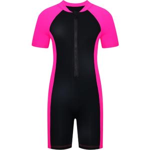 Alikhonf Girls Swimsuit Short Sleeve Rash Guard UPF 50+ Front Zipper Bathing Suit with Shorts for Ages 7-8 Years Old