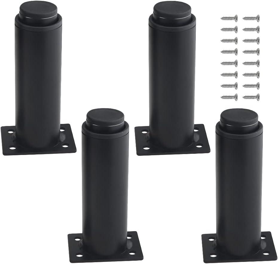 4Pack Metal Adjustable Furniture Legs Cabinet Foot Legs Heavy Duty Bed Center Frame Slat Support Leg for Table Bed Sofa (4.7/120mm-7.1/180mm, Black)