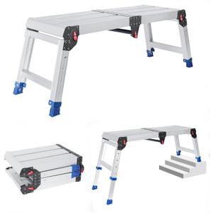 Foldable Aluminum Work Platform, 12.7 lb, Easy-Installation, Capacity of 330 lbs, Non-Slip, Step Stool for Adults with Adjustable Height, Heavy Duty & Portable Step Ladder