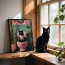 Framed Vintage Cat Canvas Wall Art, Funny Pink Animal Reading Books Painting Picture Print, Cute Kitten Lovers Aesthetic Wall Decor for Nursery Girls Room Bedroom Kids Room 16''L x 12''W