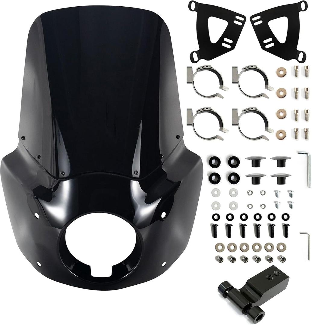 Motorcycle 5.75" Headlight Fairing with 15" Dark Smoke Windshield Windscreen & 48-58mm Mounting Kit Headlight Extension Block For Harley 2018 2019 2020 2021 2022 Softail FXBB Street Bob