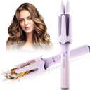 Auto Rotating Hair Curler - 4 Temperature and Timer Settings, Automatic Curling Iron with Automatic Shut-Off, Anti-Tangle and Scalding, Curling Wand for Long Lasting Curls (Purple)