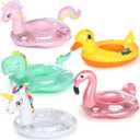 5 Pack Inflatable Pool Floats Cartoon Swim Tube Rings Ride on Pool Float Glitter Beach Floaties Swimming Summer Beach Party Decor Supplies (White Pink Unicorn, Flamingo, Duck, Dinosaur)