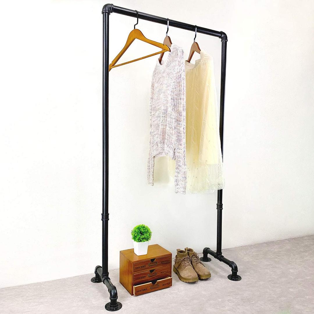 MBQQ Industrial Pipe Clothing Rack,29.9in Length Vintage Commercial Grade Pipe Clothes Racks,Rolling Rack for Hanging Clothes Retail Display,Heavy Duty Steampunk Iron Garment Racks,Black