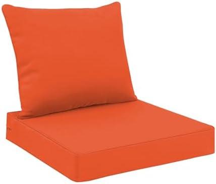 All Smiles Outdoor Chair Cushions for Patio Furniture Set of 24x24 Inch for Deep Seat Waterproof Fade Resistant Replacement Cushions with Removable Cover for Seat Yard Garden Deck，Orange