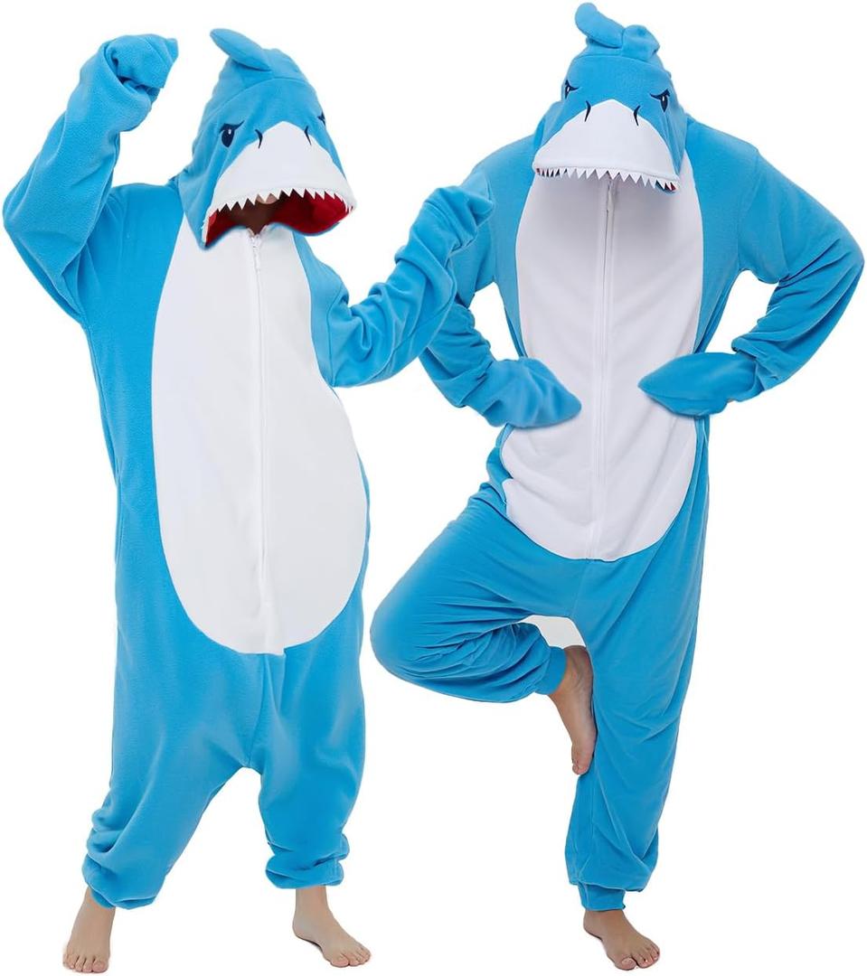 Lifeye Unisex Shark Pajamas Halloween Cosplay Costume Animal Homewear Jumpsuit (Medium, Dark Blue)