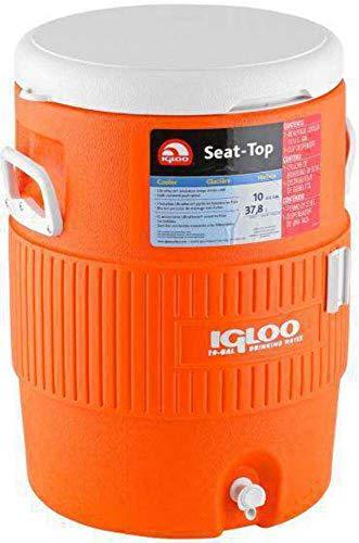Igloo 10 Gallon Portable Sports Cooler Water Beverage Dispenser with Flat Seat Lid, Insulated Beverage Dispenser, Orange/White