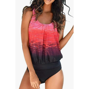 BIKINX Tankini Swimsuits for Women Plus Size Swimwear Tummy Control Two Piece Bathing Suits Red and Black, Size 3XL