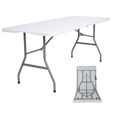 Lakhow Folding Table 6ft Plastic Folding Table Indoor & Outdoor for Picnic, Camping,BBQ and Party, with Powder Coated Steel Legs and Built in Carry Handle, White