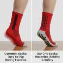 Aimery 4 Pairs Mens Grip Soccer Socks Non Slip Grippy Women Socks for Football Basketball Sports (Red)