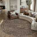 6x6 Washable Round Rug for Living Room Bedroom Vintage Brown Carpet Soft Low Pile Traditional Retro Non Slip Cirlce Rug for Dining Room Entryway Indoor Dorm Kitchen