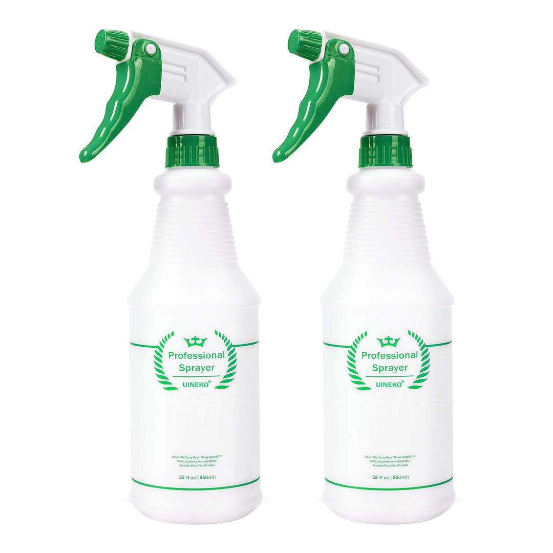 Plastic Spray Bottle 2 Pack, 32 Oz, All-Purpose Heavy Duty Spraying Bottles Leak Proof Mist Empty Water Sprayer for Cleaning Solution, Essential Oils, Hair, Planting with Adjustable Nozzle - Green