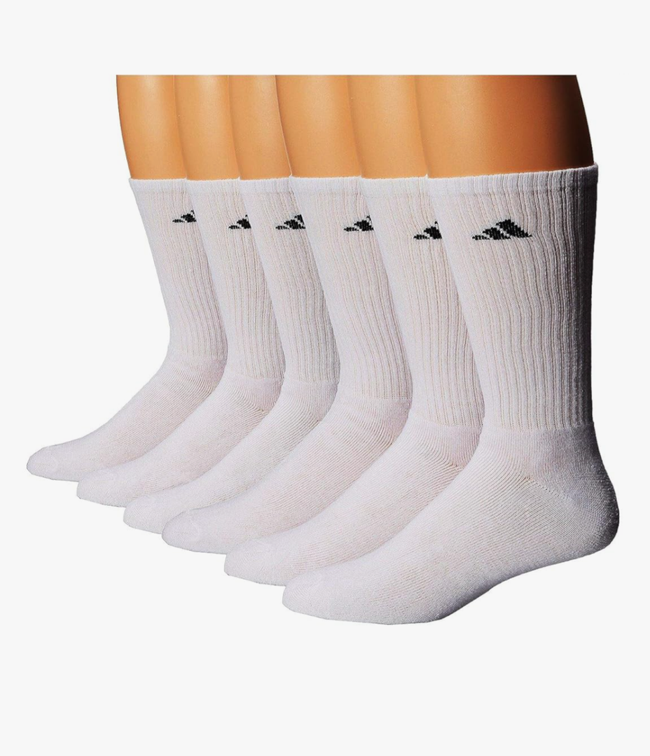Adidas Men's Cushioned 6-Pair Crew Socks; White (Large/Shoe Size 8-12)