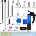 Pneumatic Grease Gun Kit 6000 PSI Heavy Duty 14 OZ Pistol Grip Grease Guns with 19" & 28" Spring Flex Hose,Quick Release Coupler,90 Degree Adapter,2 Needle Tips,2 Nozzles,2 Extension Tubes