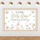 A Little Silly Goose Is About To Be On The Loose Backdrop Banner 4.92 * 3.28ft Khaki Silly Goose Baby Shower Decoration Cute Geese Daisy Gender Reveal Decor Fun Farm Animal Gingham Bow Party Supplies