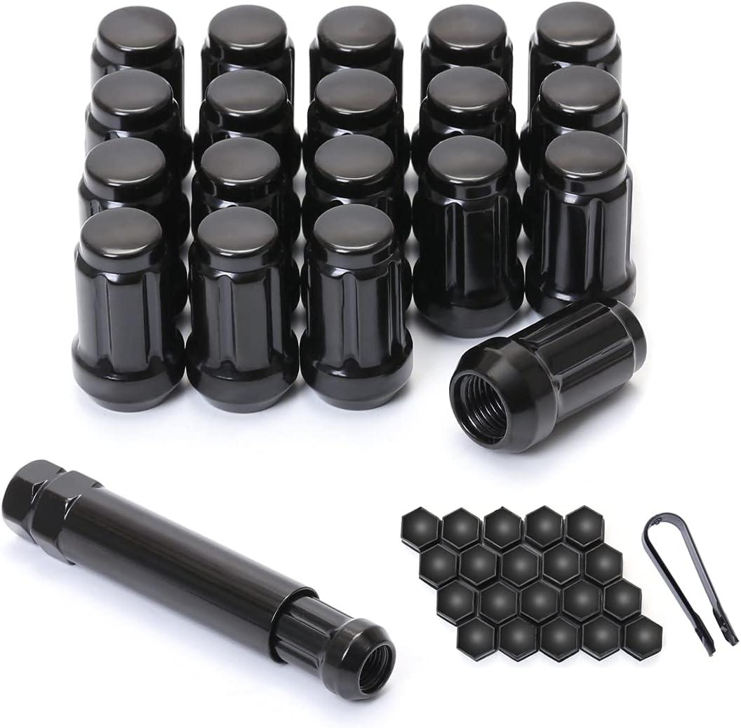 M12x1.25 Black 6 Spline Lug Nuts - Anti-Theft, 1.38" Long, Set of 20 - Acorn Aftermarket Wheel Lug Nuts