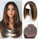challeam Lace Front Hair Toppers with Band for Women 5.5x4 Precut Closed Lace Hairline Synthetic Straight Hair Wear and Go Glueless Toppers for Beginners Chestnut
