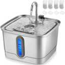 SEIRMEP Stainless Steel Cat Water Fountain, 101oz/3L Automatic Pet Water Fountain, Dog Water Fountain with Replacement Filters for Cats, Small Dogs (4 Filters and 4 Sponges)