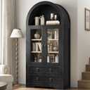 Kitchen Pantry Cabinet, Arched Bookshelf Bookcase China Pantry Storage Cabinet with Drawers Doors and Shelves,71“ Tall Food Pantry Funiture for Living Room,Dining Room (Black)