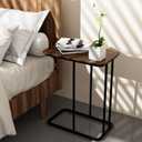 C Shaped Side Table, Small End Table MDF Black Walnut Coffee Table, Modern Simplicity C End Table with Steel Frame for Living Room, Bedroom (Black Walnut)