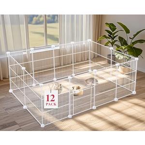 VISCOO 12 Panels Small Animal Playpen,Pet Playpen,C&C Cage for Guinea Pigs,Puppy Play Pen,Bunny Playpen Indoor Outdoor, Portable Metal Wire Yard Fence(White)