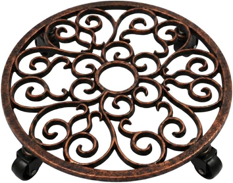 Cast Iron Plant Caddy with Wheels, Heavy Duty Rolling Flower Pot Stand, Decorative Victorian Style Plant Dolly for Indoor Outdoor Use