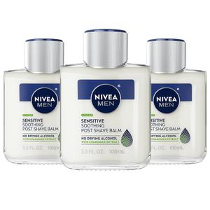 Nivea Men Sensitive Soothing Post Shave Balm with Vitamin E, Pro-Vitamin B5 and Chamomile Extract, Skin Care Gifts for Dad, Alcohol Free After Shave Balm for Men, 3.3 Fl Oz Bottle, Pack of 3