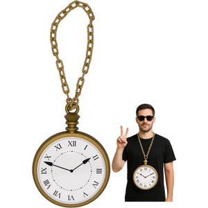 Nicky Bigs Novelties Jumbo Clock Necklace Prop 10 Oversized Clock on 16 Chain White Rabbit Flavor HipHop Costume Accessory Lightweight Plastic Cosplay Halloween Decoration