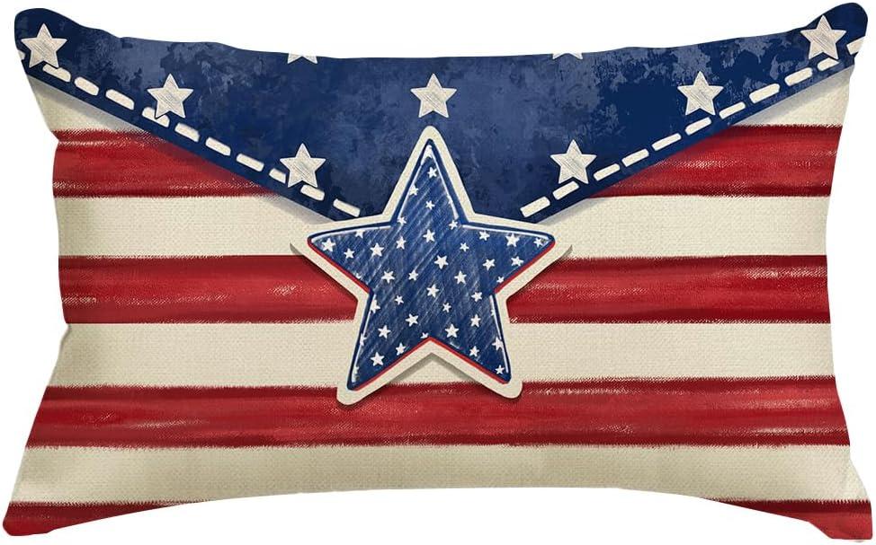4th of July Patriotic Pillow Covers 12x20 Inch, Stars and Stripes American Flag Cushion Case, Memorial Day Independence Day Outdoor Decoration for Sofa Couch Home (Red and Blue)