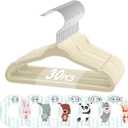 VIS'V Baby Hangers, 11 Inch Velvet Kids Hangers with 6 Pcs Clothes Size Dividers, Infant Toddler Nursery Closet Organization, Non Slip, Beige, 30 Pcs