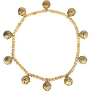 Creative Co-Op Wood Bead and Metal Bell Garland, Natural and Antique Gold Finish