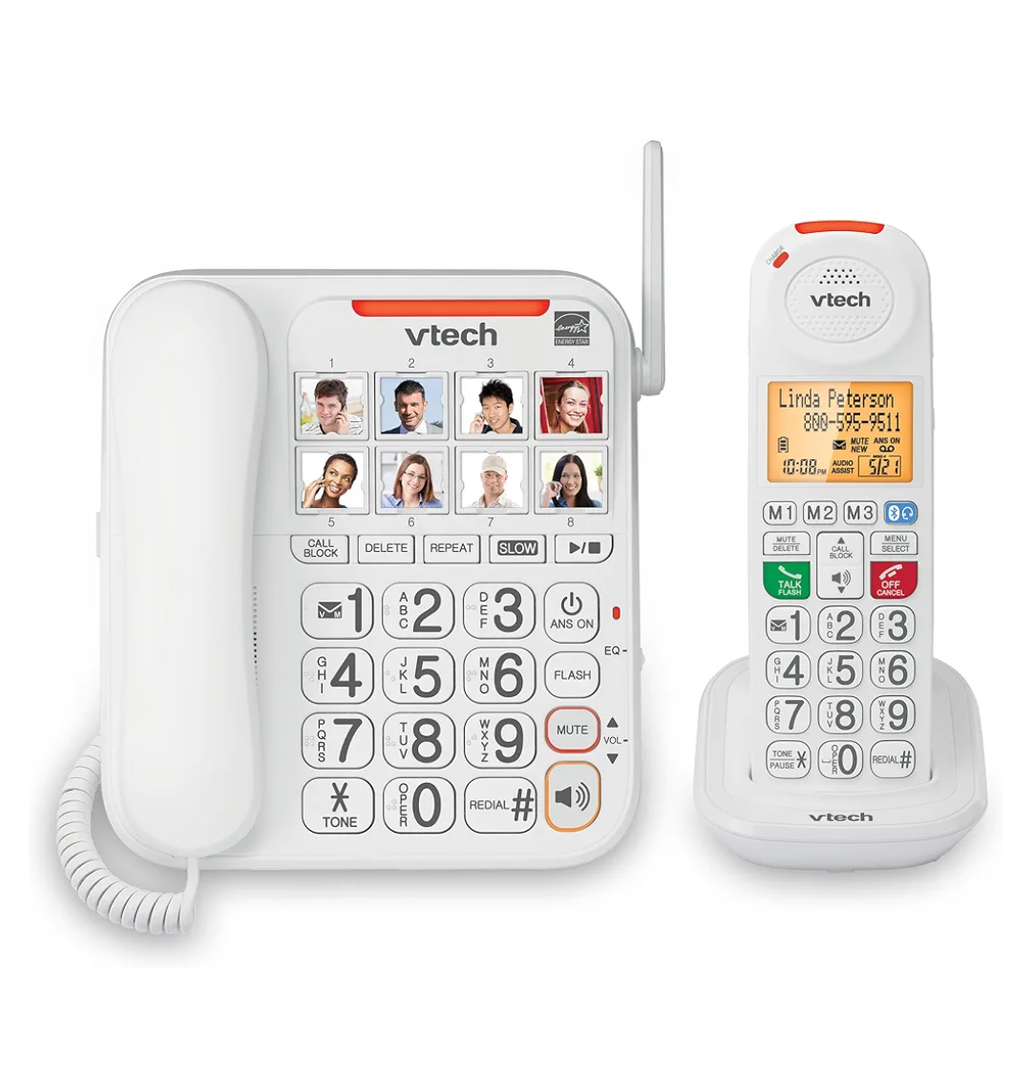 VTECH SN1127 Amplified Corded Answering System. 8 Photo Speed Dial, 90dB Ringer Volume, Big HighContrast buttons, Audio Booster(+40db), Visual Ringer. Perfect for Seniors, Visually & Hearing Impaired