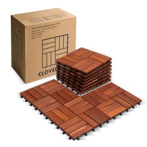 10 PCs Interlocking Wooden Deck Tiles 12x12 inches, Waterproof All Weather Tiles for Porch Flooring, Outdoor Patio Wood Floor Tiles, Balcony Deck, Easy Snap Lock, Teak (Tiles-Teak-12S)