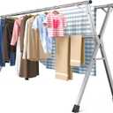 79 Inches Heavy - Duty Stainless Steel Folding Clothes Drying Rack Indoor Outdoor Anti-Rust 20 Windproof Hooks Portable & Foldable Laundry Rack (79'')