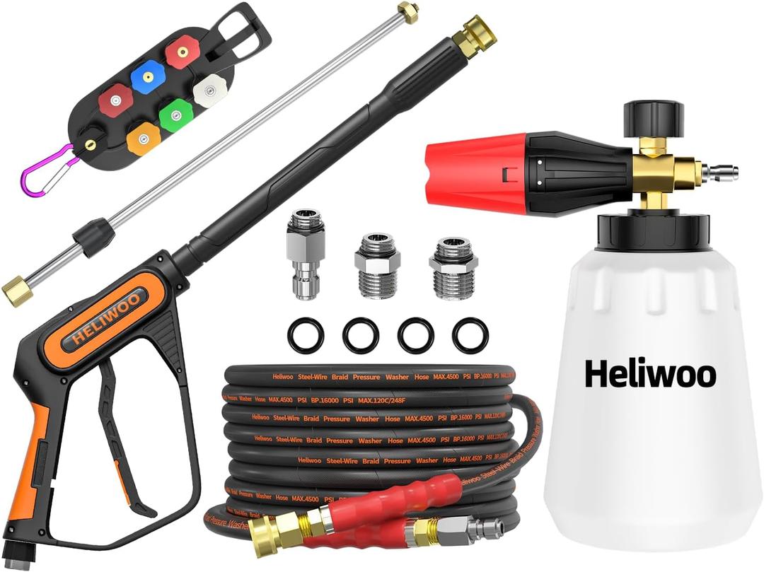 5000PSI Pressure Washer Gun with Foam Cannon & 25ft Power Washer Hose, Pressure Washing Kit with 15" Extension Wand & 7 Nozzle Tips, 3/8" Quick Connector & M22 15mm/14mm Fittings