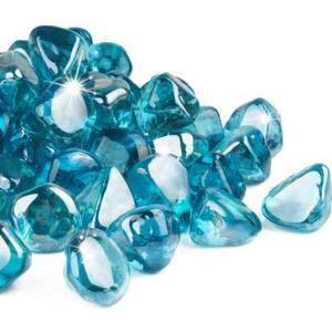 GASPRO 10 Pound Fire Glass Diamonds 1 Inch, Fire Pit Glass Rocks for Gas Fireplace and Fire Pit, Caribbean Blue, High Luster