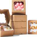 3.2x3.2x1.5 Inches 50PCS Mini Bakery Boxes with Window for Cookies, Soap, Chocolate Truffle, Donut, Macaron (Brown)