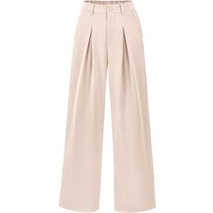 BTFBM Women High Waist Palazzo Pants Spring 2026 Casual Wide Leg Trousers Loose Work Office Business Suit Pant Pockets (Large, Beige)