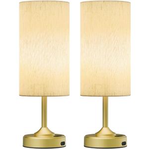 Cordless Lamp, 2-Pack, Dimmable, Ambient Light, 2700K, Timer, Touch Control, Portable, LED, Battery Operated, Rechargeable, Wireless, Desk Lamp, Kitchen Lamp, Fabric Shade, for Bedroom, Living Room (Gold)