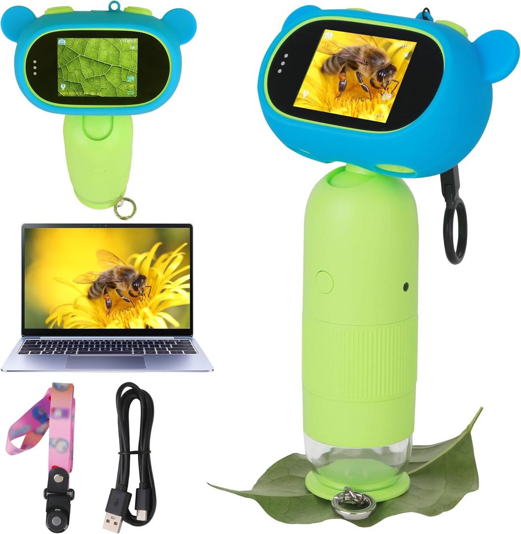 Microscope for Kids 2.0" IPS Screen 500X-1000X Digital Handheld Kids Microscope with 8 LED Lights for Adults/Children Compatible with Mac/Windows