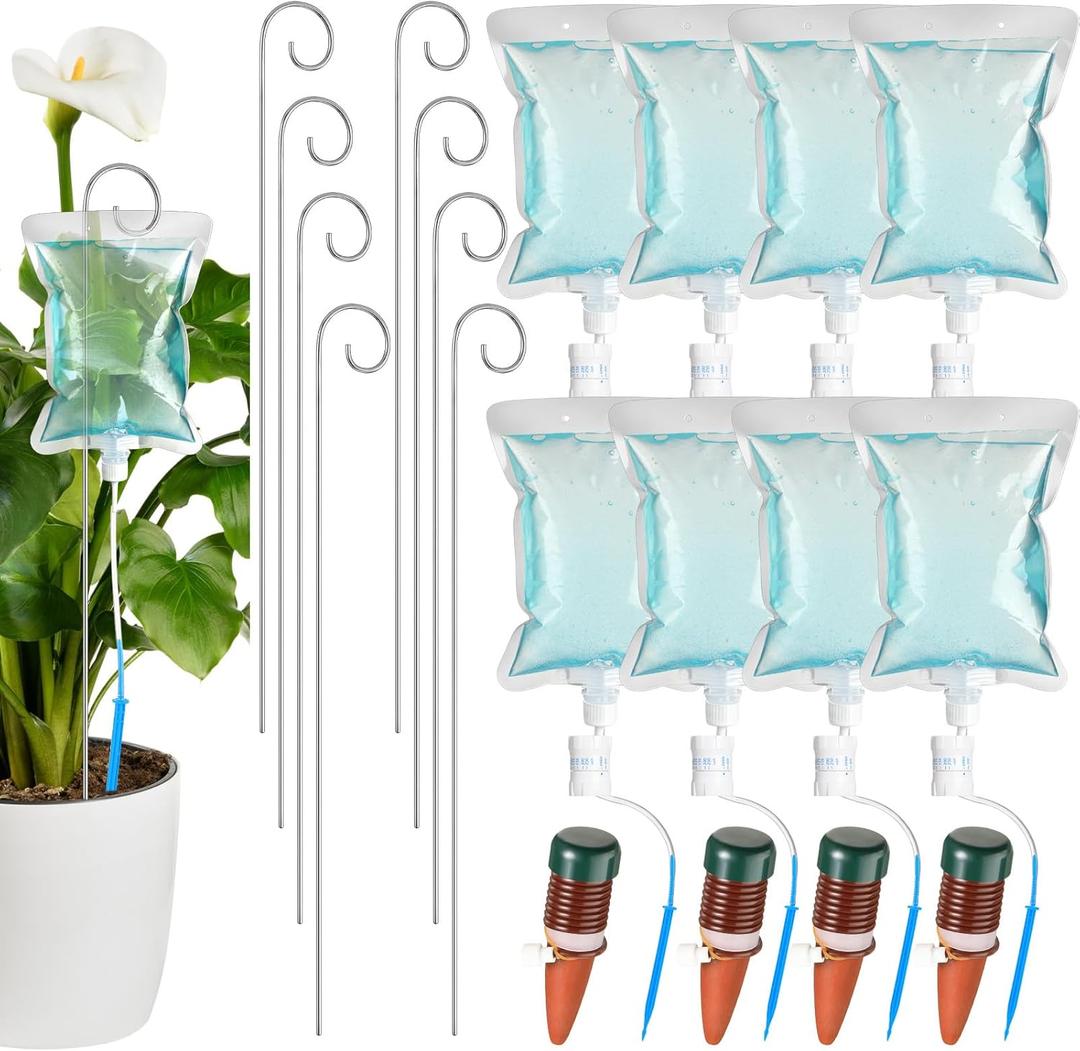 Norme Plant Drip Irrigation Set 500 ml Drip Water Bag Plant Waterer with Support Rod Stakes Self Watering Spikes Automatic Watering System for Potted Indoor Outdoor(12 Pcs)