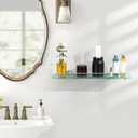 20 Inches Glass Shelves for Bathroom, Brushed Nickel Floating Glass Shelf Stainless Steel Tempered Glass Bathroom Shelves for Wall Mount Modern