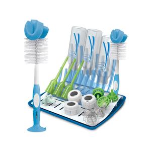 Dr. Brown's Folding Baby Bottle Drying Rack with Reusable Sponge Baby Bottle Cleaning Brush, Scrubber and Nipple Cleaner, Blue