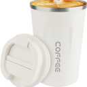 Insulated Travel Coffee Mug,Reusable Coffee Cups with Leakproof Lid,Stainless Steel Portable Coffee Tumbler,Spill Proof Thermos Cup for Keep Hot or Ice Coffee Milk Tea and Beer (White, 380ml)