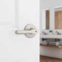 Kwikset Henley Interior Privacy Door Handle with Lock, Door Lever For Bathroom and Bedroom, Satin Nickel Reversible Keyless Push Button Lock Door Lever, with Microban Protection
