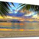 yearainn Canvas Wall Art Tropic Beach Sunset Palm Tree Leaves Large Nature Pictures Coast Landscape Canvas Artwork Seascape Ocean Contemporary Prints for Living Room Home Office Wall Decor 29" x 58"