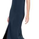 ODODOS Modal Soft Front Split Midi Dress for Women, V Neck Sleeveless Casual Summer Tank Dress, Navy, Large (L)