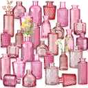 Yaomiao 30 Pcs Vases Bulk Colored Flower Glass Bud Vases Valentine Vintage Colored Glass Bottles Colorful Rustic Embossed for Home Wedding Table Decorations Gifts(Pink Series)